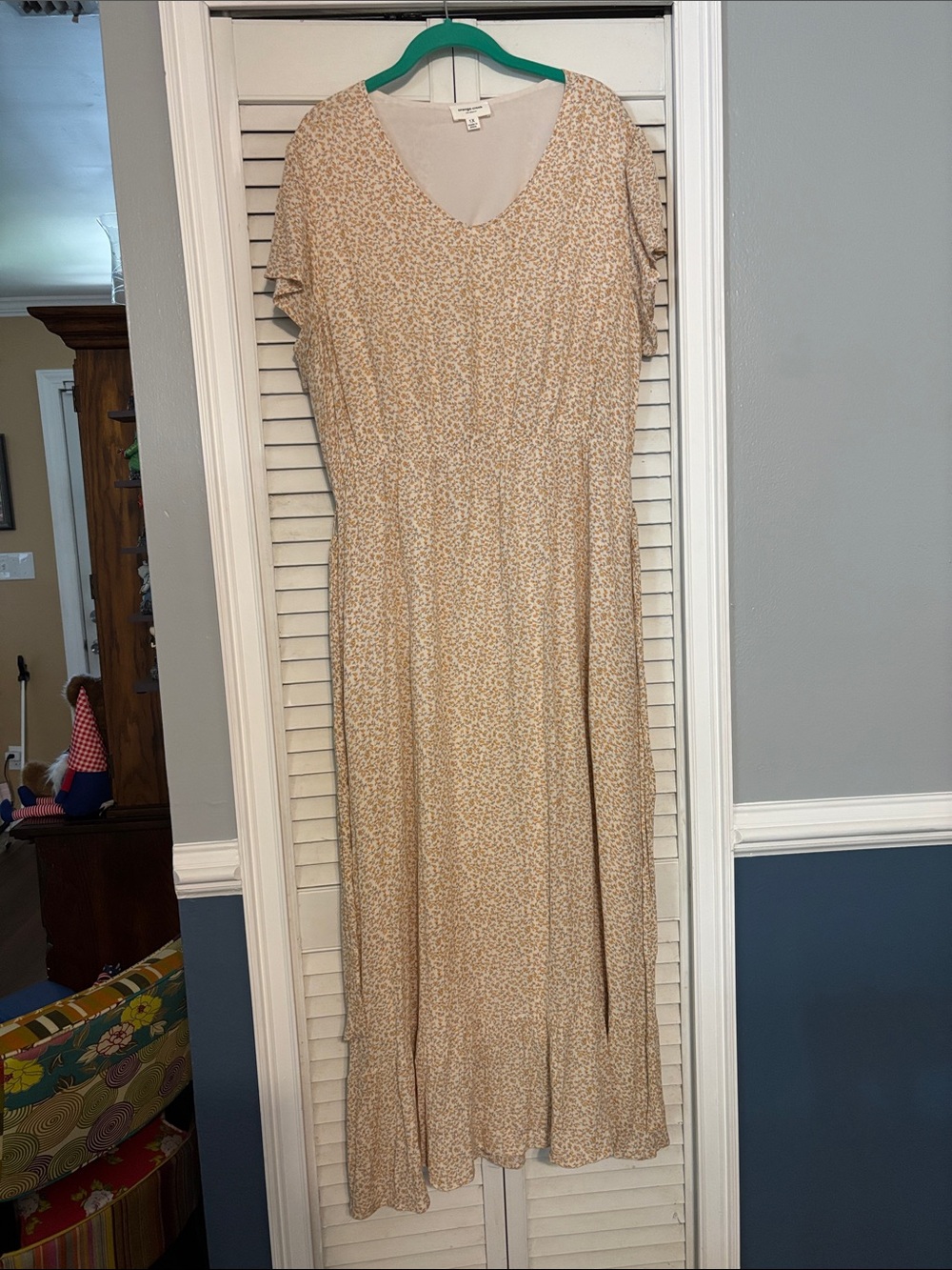 orange creek Beige Floral Maxi Dress with V-Neck